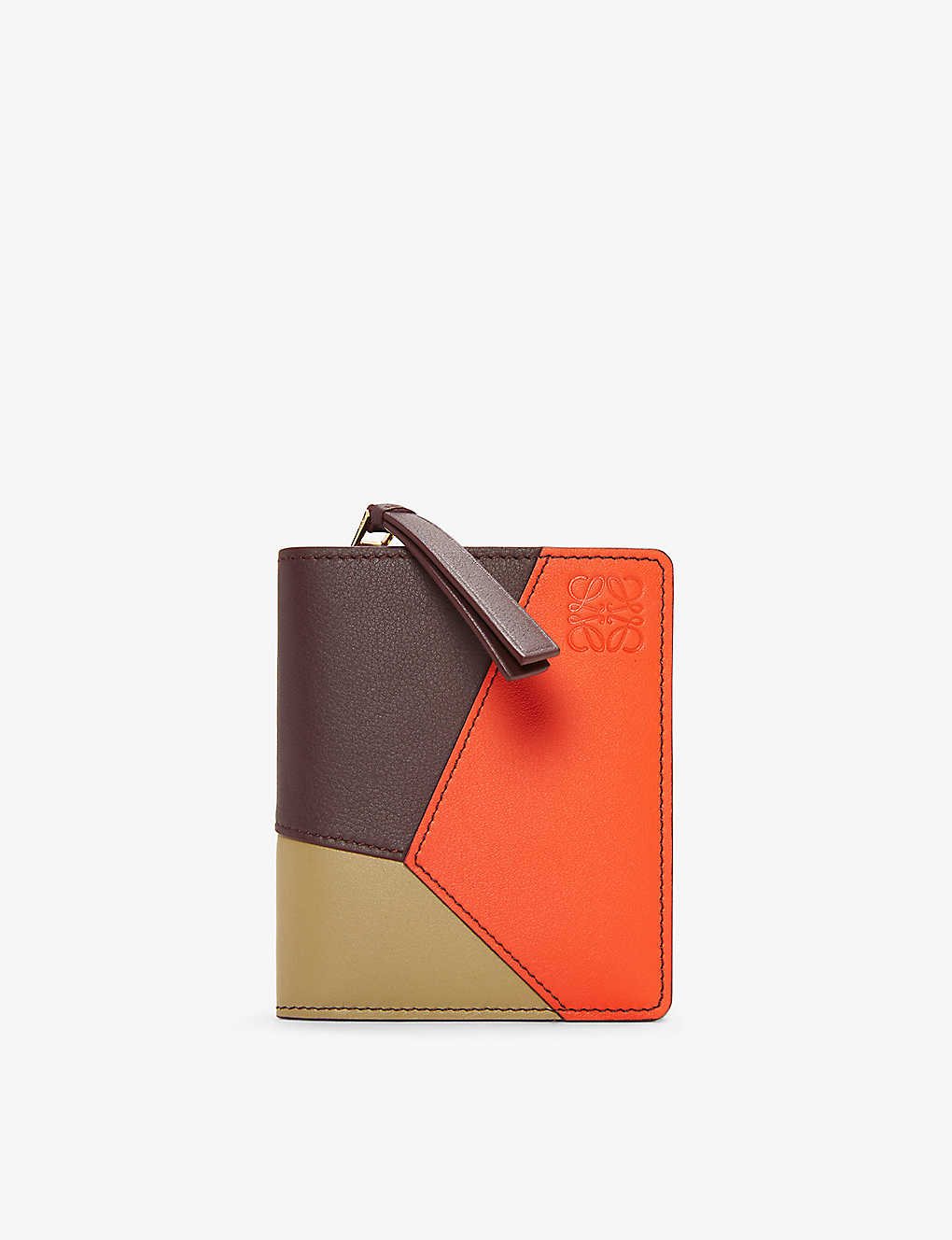 Loewe Women's Burgundy/orange Puzzle Compact Leather Zip Wallet
