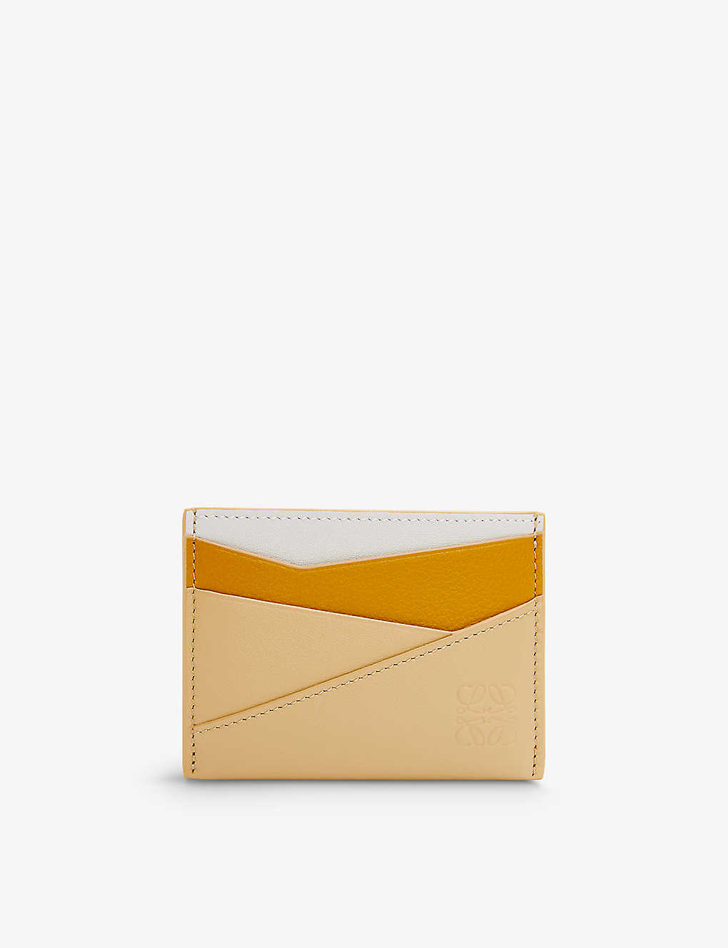 Loewe Womens Yellow Puzzle Brand-debossed Leather Card Holder In Sunflower /white