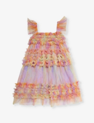 Shop Raspberry Plum Anka Ruffle-trim Woven Dress 3-10 Years In Multicolour