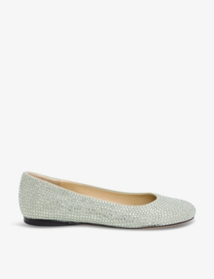 Loewe Womens Pistachio Toy Rhinestone-embellished Suede Ballet Flats