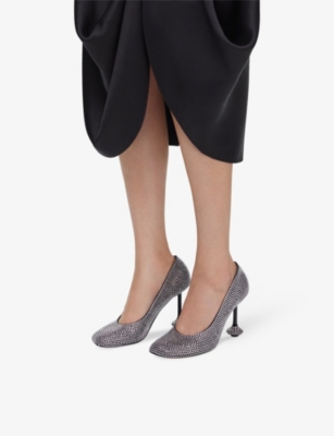 Shop Loewe Womens Toy 90 Sculpted-heel Crystal-embellished Leather Pumps Black Eur 40 / 7 Uk