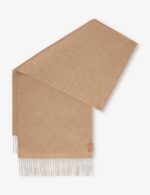 Loewe Womens Beige Logo-patch Fringed Cashmere Scarf