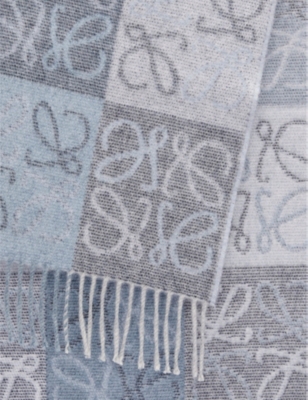 Loewe Womens  Anagram Branded-print Wool And Cashmere-blend Scarf In Blue/white
