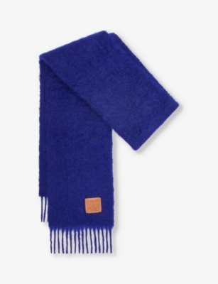 Loewe Mohair-wool Anagram Scarf In Midnight Blue