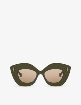 Loewe Womens Shiny Khaki G736sunx02 Retro-screen Acetate Sunglasses