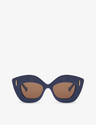 Shop Loewe Women's Navy Blue G736sunx02 Retro-screen Acetate Sunglasses