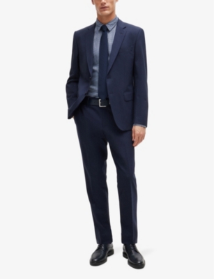 Hugo Boss Boss Mens Navy Regular-fit Geometric-print Chambray Shirt In Navy