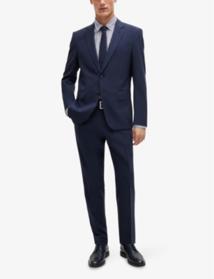 Hugo Boss Boss Mens Open Blue Regular-fit Geometric-print Chambray Shirt In Open Blue