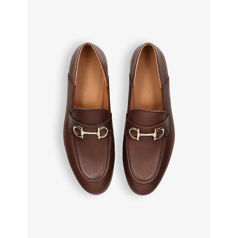 Shop Ferragamo Gancini Horsebit-embellished Leather Loafers In Brown