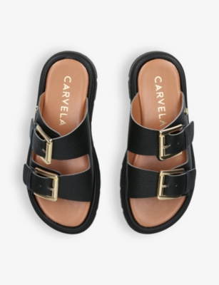 Shop Carvela Comfort Women's Black Pavilion Buckle-strap Leather Sandals