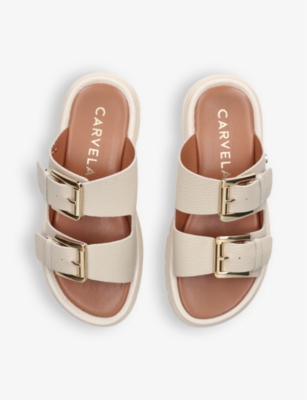 Carvela Comfort Womens Bone Pavilion Buckle-strap Leather Sandals In Bone