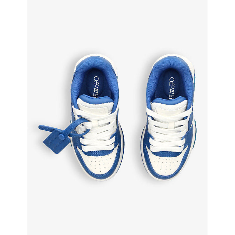 Shop Off-white C/o Virgil Abloh Boys Blue Other Kids Out Of Office Logo-embroidered Leather Trainers 4-8