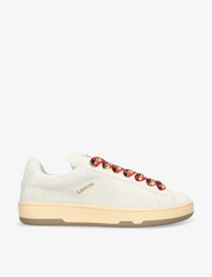 Shop Lanvin Women's White Curb Lite Foiled-branding Leather Low-top Trainers