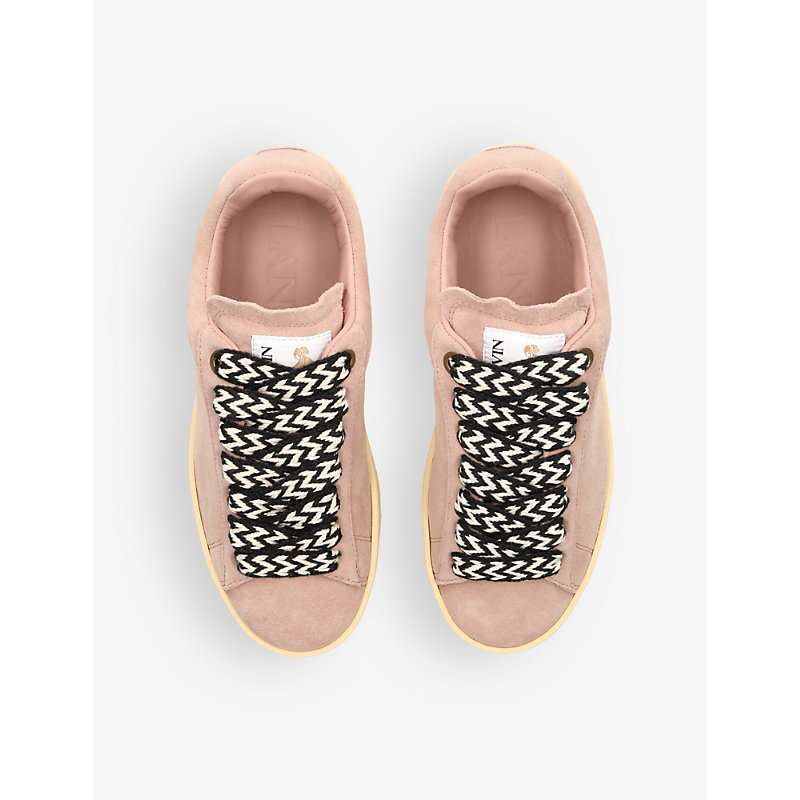 Shop Lanvin Curb Lite Foiled-branding Leather Low-top Trainers In Pink