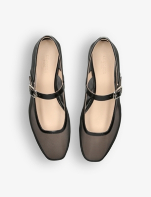 Shop Le Monde Beryl Women's Black Round-toe Trimmed Mesh And Patent-leather Mary Jane Courts