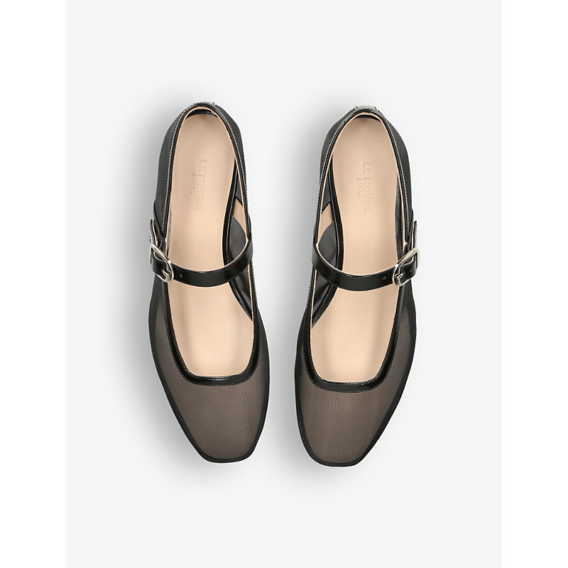 Shop Le Monde Beryl Women's Black Round-toe Trimmed Mesh And Patent-leather Mary Jane Courts