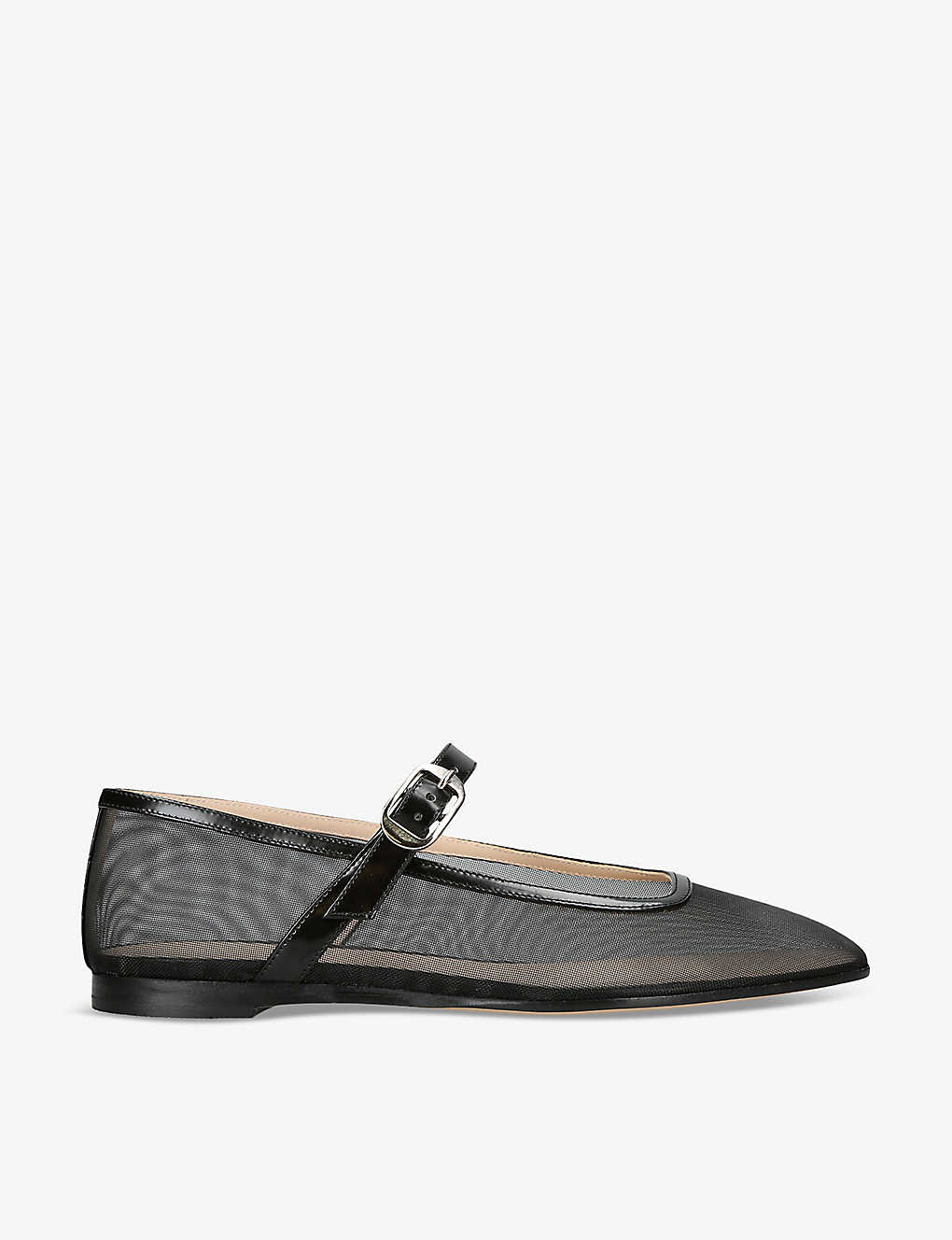 Shop Le Monde Beryl Women's Black Round-toe Trimmed Mesh And Patent-leather Mary Jane Courts