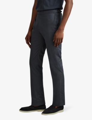 Shop Reiss Men's Airforce Blue Crawford Straight-leg Slim-fit Stretch Cotton-blend Trousers