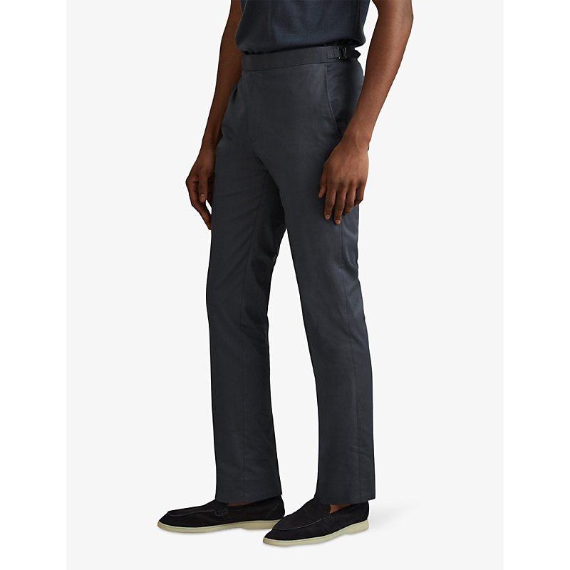 Shop Reiss Men's Airforce Blue Crawford Straight-leg Slim-fit Stretch Cotton-blend Trousers