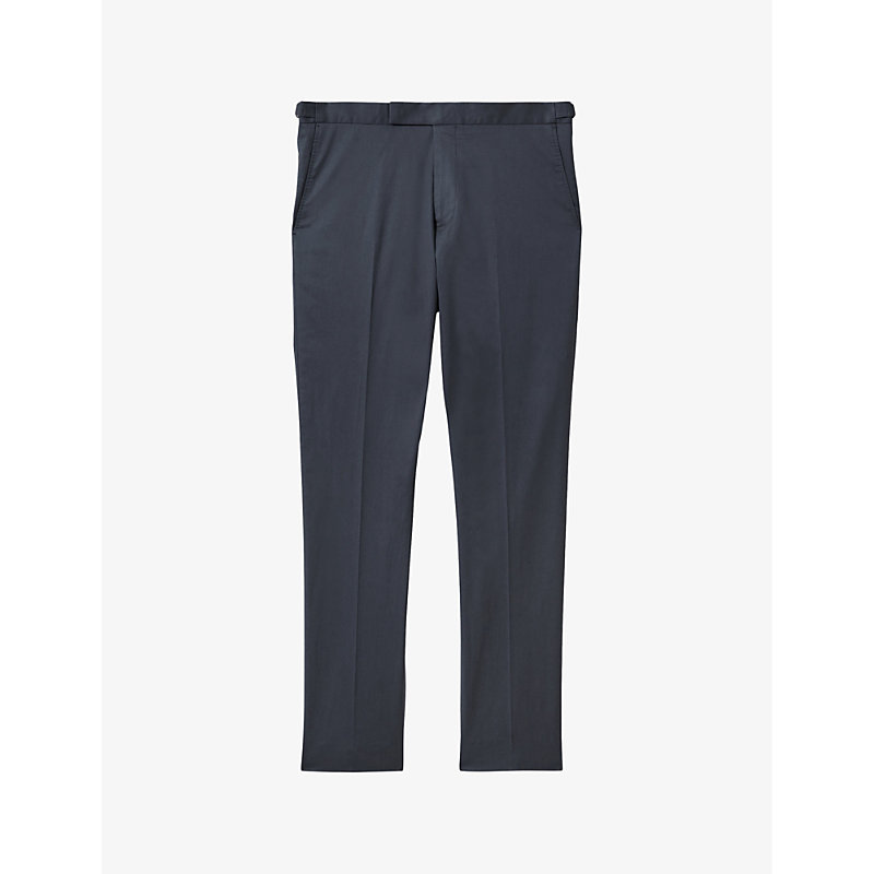 Reiss Mens Airforce Blue Crawford Straight-leg Slim-fit Stretch Cotton-blend Trousers
