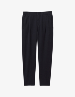 Shop Reiss Men's Vy Pact Straight-leg Relaxed-fit Cotton And Linen-blend Trousers In Navy