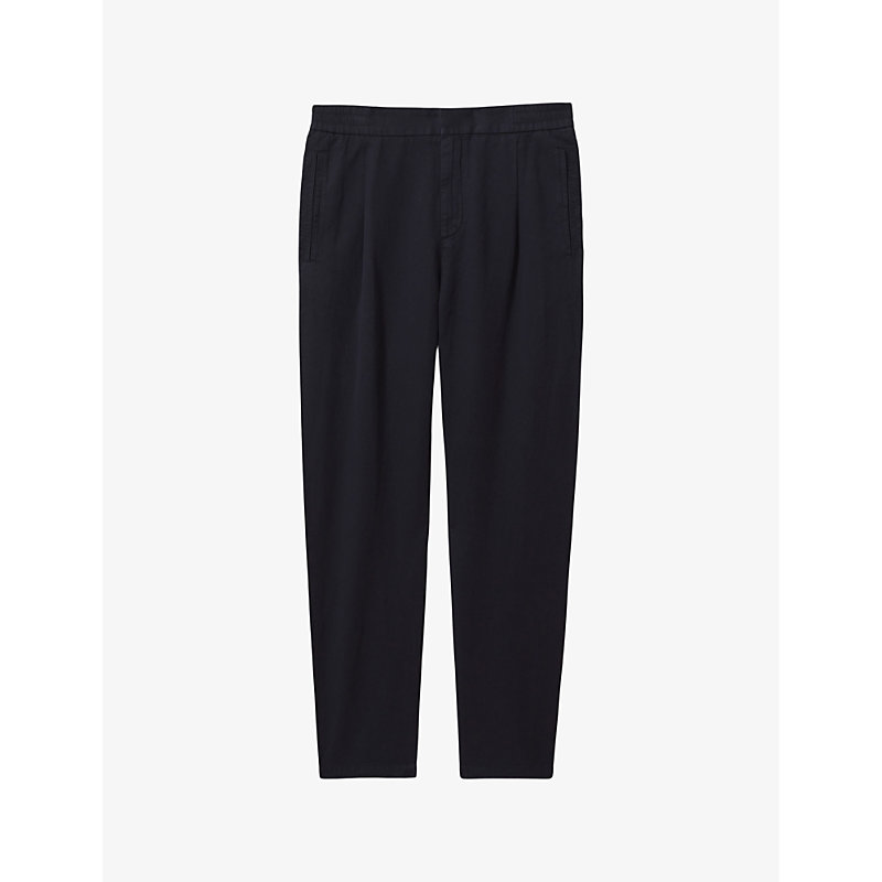 Reiss Mens Navy Pact Straight-leg Relaxed-fit Cotton And Linen-blend Trousers In Black
