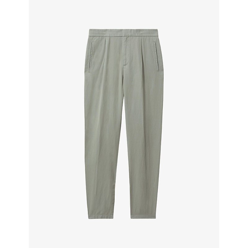 Reiss Mens Pistachio Pact Straight-leg Relaxed-fit Cotton And Linen-blend Trousers