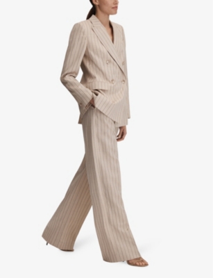 Shop Reiss Odette Pin-stripe Wide-leg High-rise Woven Trousers In Neutral