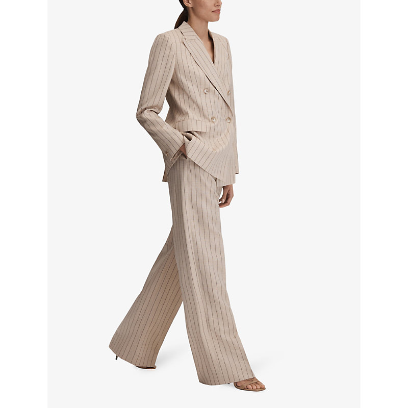 Shop Reiss Women's Neutral Odette Pin-stripe Wide-leg High-rise Woven Trousers