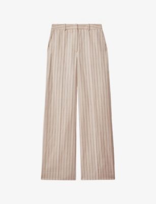 Shop Reiss Women's Neutral Odette Pin-stripe Wide-leg High-rise Woven Trousers