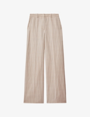 Reiss Odette Wide Leg Pinstriped Pants In Neutral