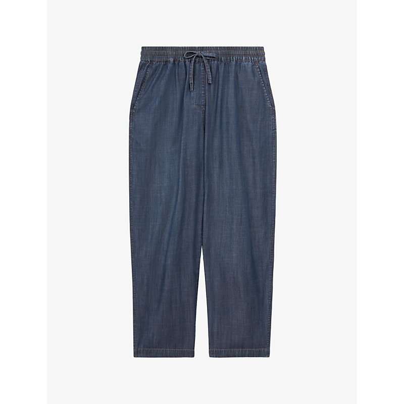 Reiss Womens Mid Blue Carter Tapered-leg Lyocell And Cotton Trousers