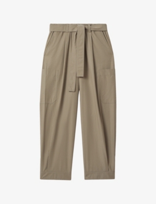 Reiss Womens Khaki Delia Patch-pocket Tapered-leg Cotton Trousers