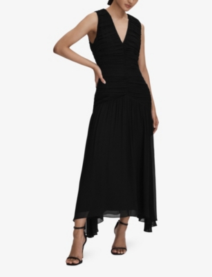 Shop Reiss Saffy Ruched Woven Maxi Dress In Black