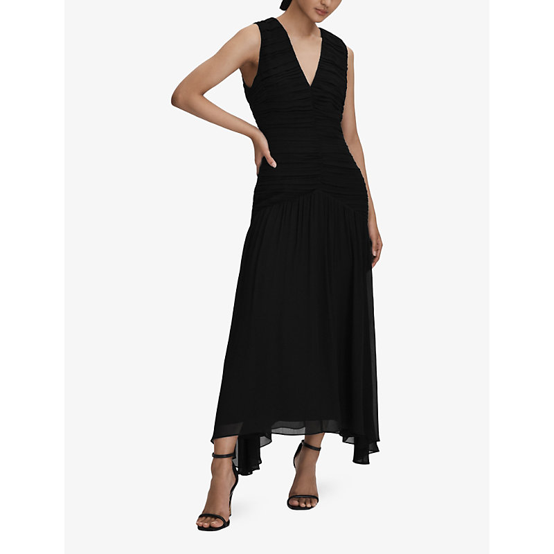 Shop Reiss Women's Black Saffy Ruched Woven Maxi Dress