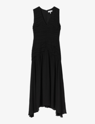 Shop Reiss Saffy Ruched Woven Maxi Dress In Black