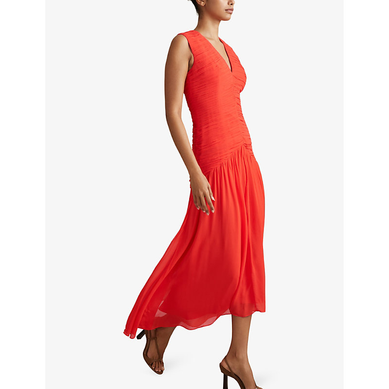 Shop Reiss Saffy Ruched Woven Maxi Dress In Coral