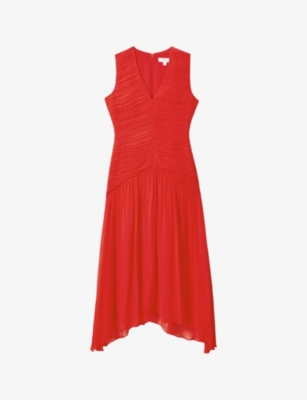 Reiss Womens Coral Saffy Ruched Woven Maxi Dress