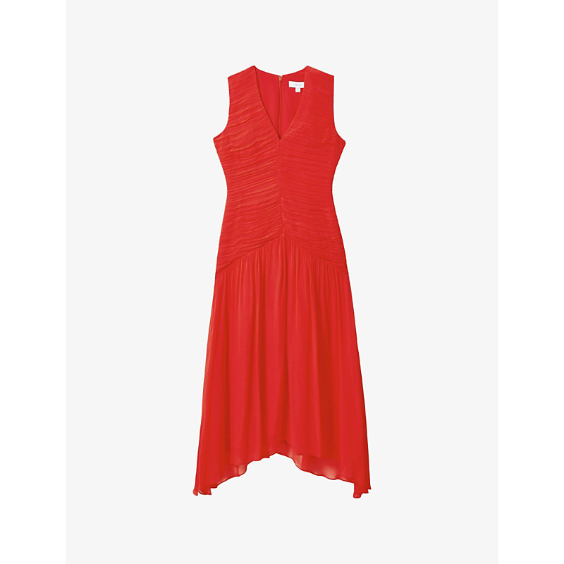 Reiss Womens Coral Saffy Ruched Woven Maxi Dress