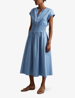 Lena ruched-waist cotton midi dress