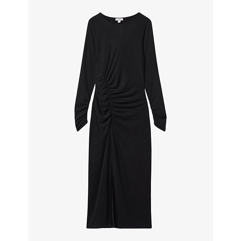 Shop Reiss Womens Charcoal Lana Ruched-detail Long-sleeve Jersey Midi Dress