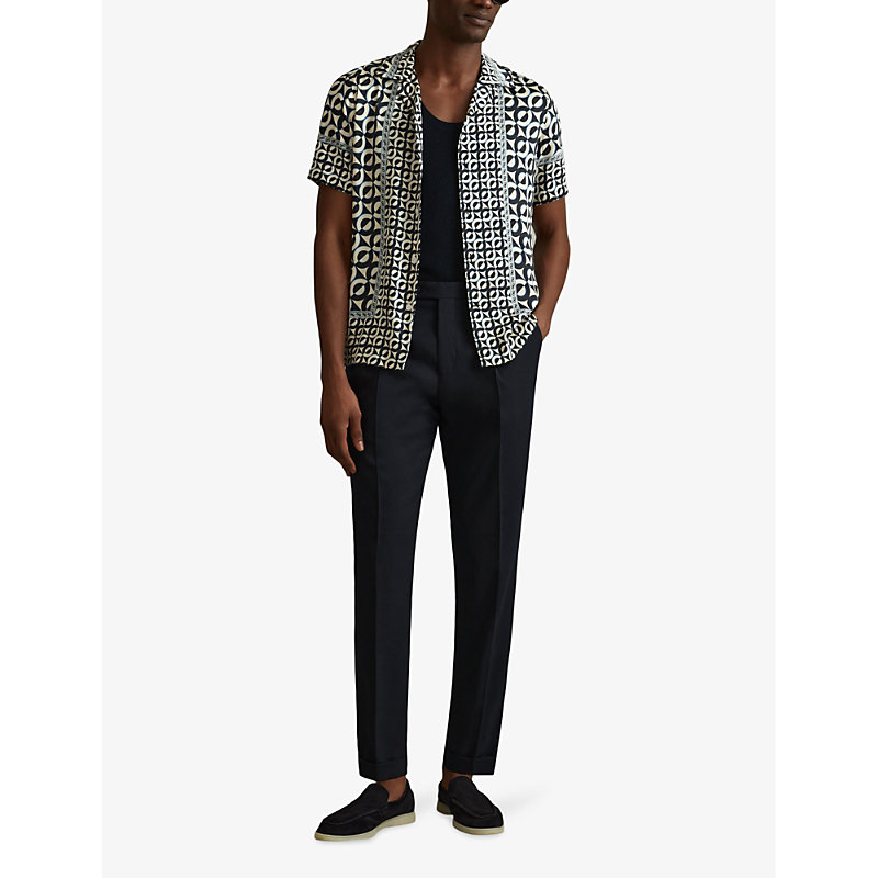 Shop Reiss Men's Lapis Blue Prentice Geometric-print Short-sleeve Woven Shirt