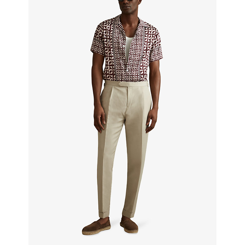 Shop Reiss Men's Tobacco Prentice Geometric-print Short-sleeve Woven Shirt