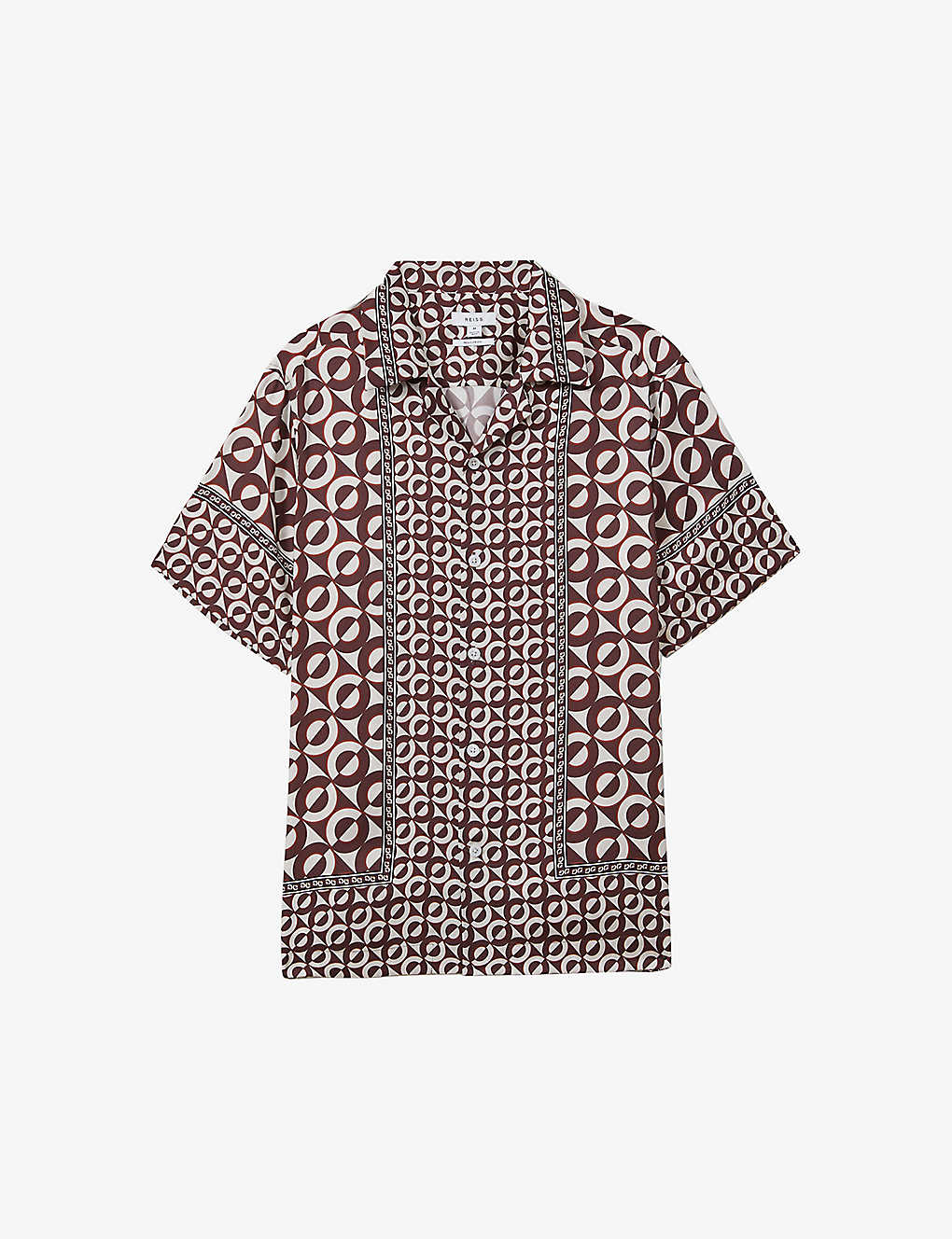 Shop Reiss Men's Tobacco Prentice Geometric-print Short-sleeve Woven Shirt