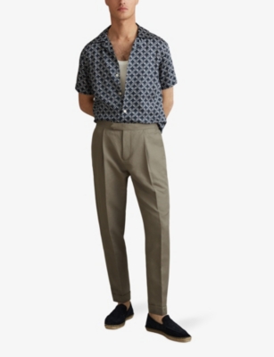 Shop Reiss Men's Navy/white Tintipan Geometric-print Short-sleeve Woven Shirt