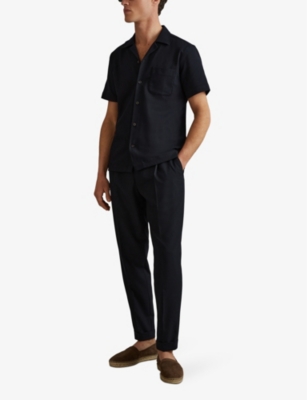 REISS: Nitus herringbone stretch woven-blend shirt
