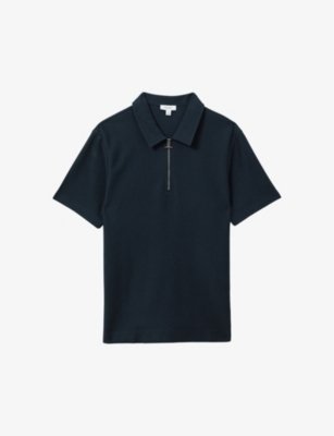 Shop Reiss Felix Textured-knit Cotton Polo Shirt In Navy