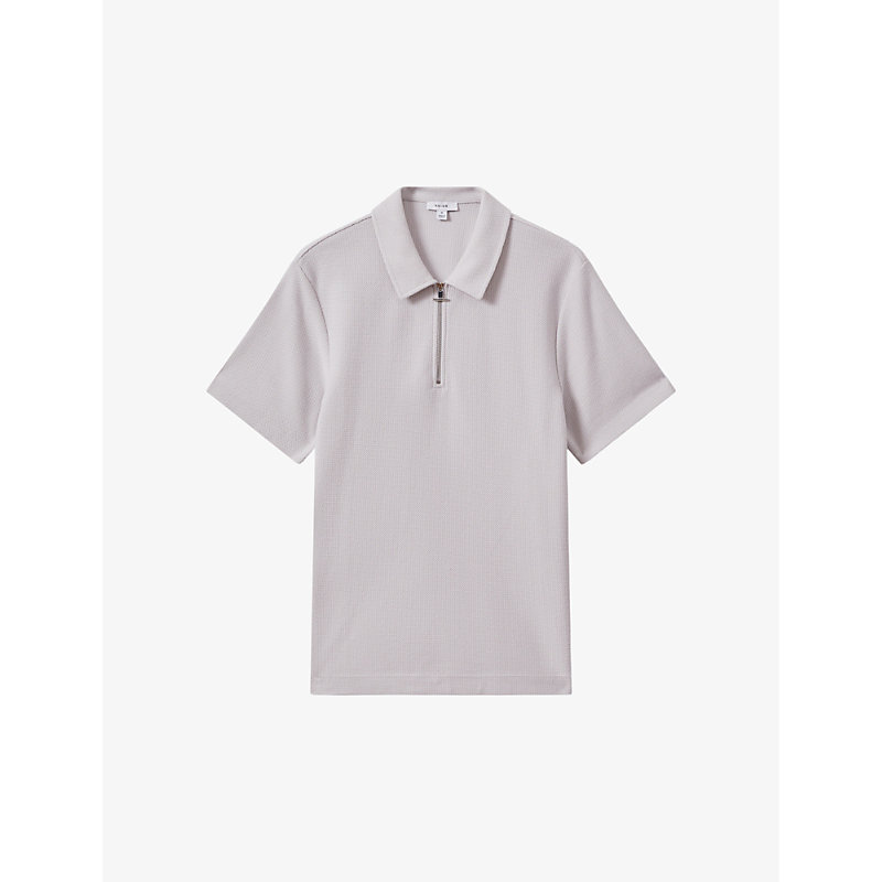 Reiss Mens Silver Felix Textured-knit Cotton Polo Shirt