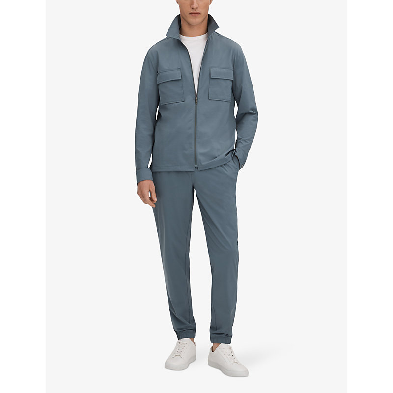 Shop Reiss Men's Steel Blue Hylo Regular-fit Zip-up Stretch-woven Jacket