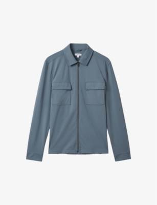 Shop Reiss Men's Steel Blue Hylo Regular-fit Zip-up Stretch-woven Jacket